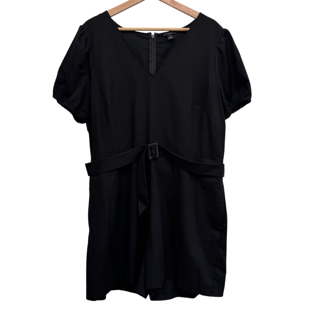 Ann Taylor Factory Cotton Blend Romper Women Size 16 Puff Sleeve Belt Travel